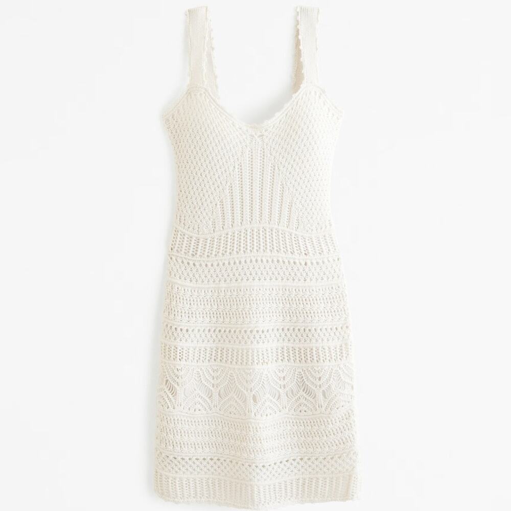 NEW ABERCROMBIE White Crochet Lace Cutout Tank Top Lace Mini Sweater Dress L - Picture 4 of 16